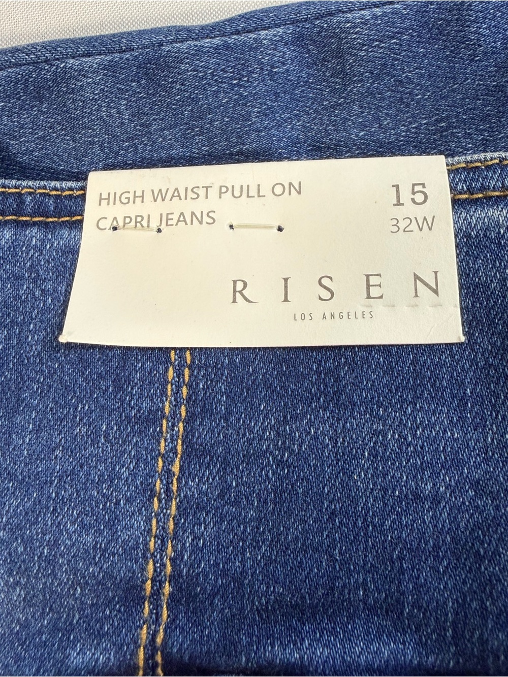 Risen Womens Sz 15 / 32 Straight Cropped High Rise Stretch Denim No Distress - Picture 6 of 11